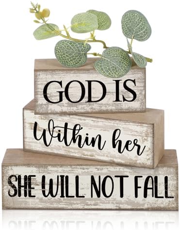 Lineshading 4 Pcs Christian Table Decor Farmhouse Faith Wooden Blocks Signs