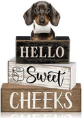 Moucuny 4 Pcs Farmhouse Dachshund Bathroom Decor, Hello Sweet Cheeks, Wood