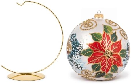 Hand Blown Glass Christmas Ornaments Ball, Wintry Silver 6 in + Stand
