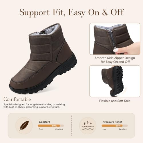 SHIBEVER Women Winter Snow Boots: Waterproof Slip on Fur Warm Ankle Boot
