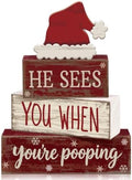 Moucuny 4 Pcs Christmas Bathroom Decorations, Funny Christmas Wooden Signs