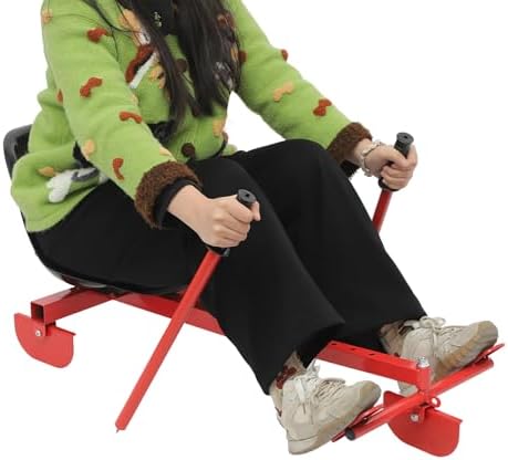 Snow Racer Sled, 198LBS Capacity Adjustable Length Snow Racer Scooter with 5.9ft Rope, Plastic Modern Red Ski Slider for Outdoor Skiing, Skating, Sand Sliding
