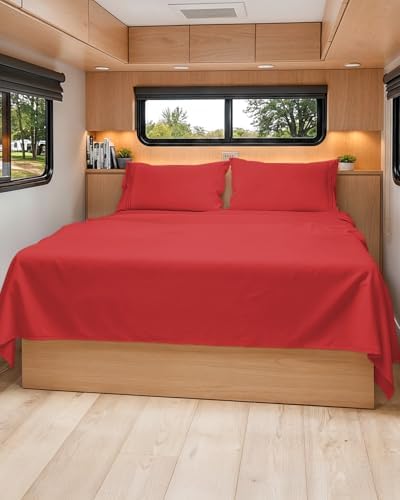 Short Queen Size 4 Piece Bed Sheet Set - RV Short Queen Sheets - Red