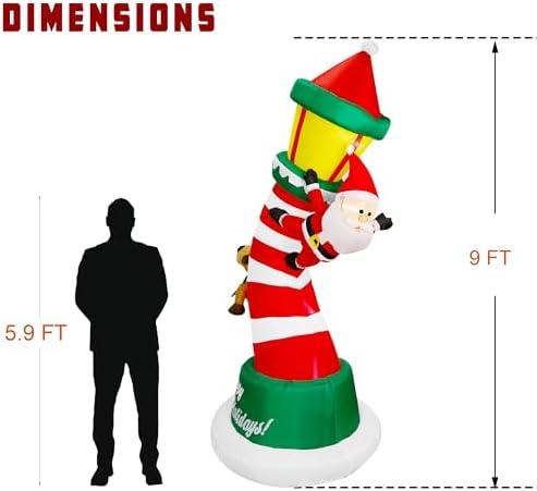 Lulu Home 9FT Christmas Inflatable, Giant Lighthouse with Santa & Reindeer