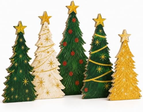 Christmas Decorations Indoor, 5 Pcs Rustic Christmas Star Tree Home Decor