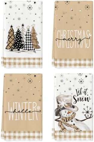 Artoid Mode Brown Snowman Christmas Kitchen Towels Set of 4 18x26 Inch