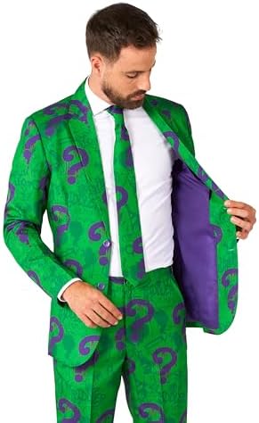 Offstream Men's DC Comics Riddler Halloween Costume Suit Slim Fit 3-Pc XXL