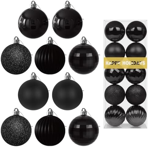 Black 2.5" Christmas Balls Christmas Tree Decoration Ornaments Shatterproof Hanging Balls for Birthday Halloween Holiday Wedding Decorations Set of 10pcs