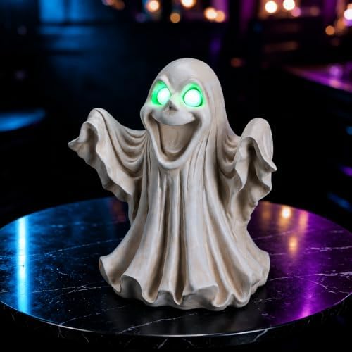 Ghost Figurine with LED Glowing Eyes for Spooky Decor