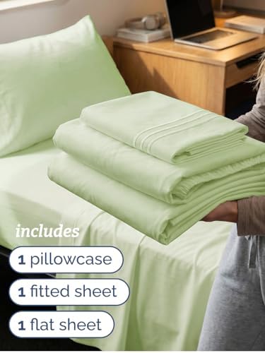 Twin XL Size 3 Piece Sheet Set - Breathable & Cooling - Light Sage Green