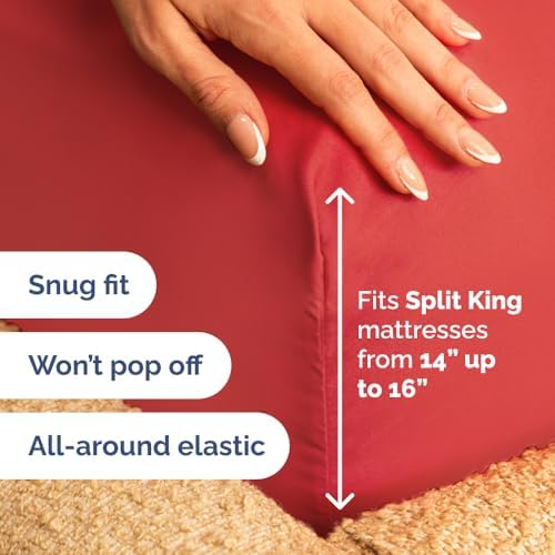 Flex Top Split Head King 4 Piece Sheet Set - Ultra-Soft, Breathable - Red