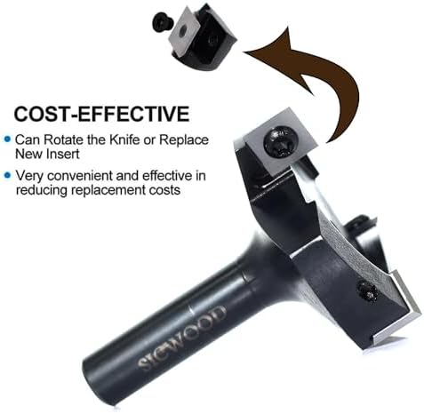 Slab Flattening Router Bits 1/2 Shank, 2-3/8" Cut Diameter, 12*12*1.5mm Carbide Insert, for CNC Spoilboard Surfacing/Planing/Flycutter/ Slab Leveler/Rabbeting