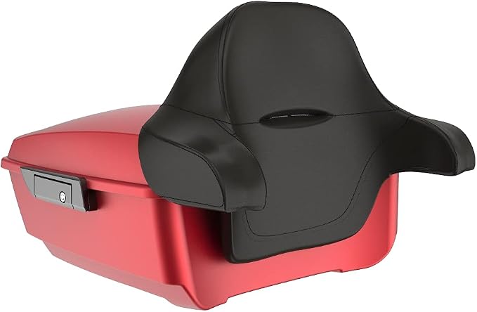 Advanblack Road Glide Tour Trunk Pack Wicked Red Denim King Tour Trunk Pack Luggage +Wrap-Around Backrest Pad for '97-'25 Harley Touring Road King Street Glide Electra Glide CVO models
