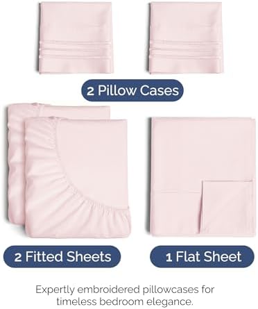Split King Size 5 Piece Sheet Set - Breathable & Cooling - Lavender Pink