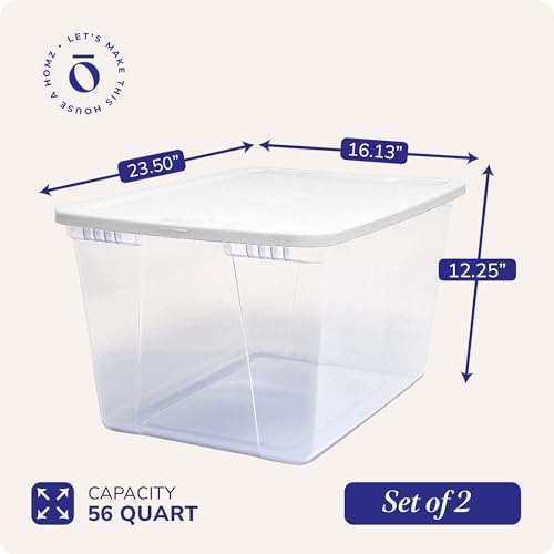 HOMZ Snaplock, Large Clear Plastic Storage Organizer Bins w/Lids, 2 Pack