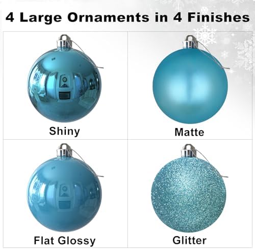 Baby Blue 4.0" Large Christmas Balls - Christmas Tree Decoration Ornaments Shatterproof Hanging Balls for Birthday Halloween Holiday Wedding Decorations Set of 4pcs