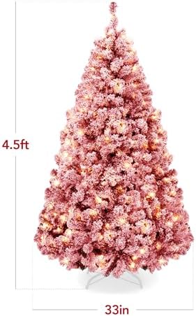 Best Choice Products Pre-Lit Red Christmas Tree, 4.5ft Artificial Flocked Full Fir Tree, Holiday Decoration w/ 200 Lights, 400 Branch Tips