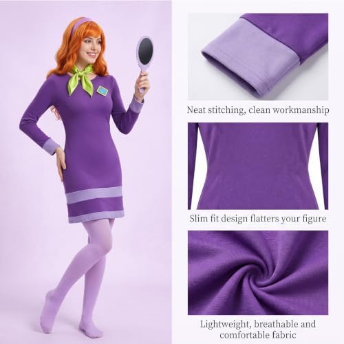 Adult Daphne Costume Women Purple Dress Halloween Outfit