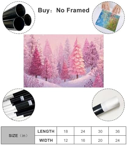 JDBeehpy Snowy Wall Art Pink Pine Forest Canvas Prints Unframed 12x18inch