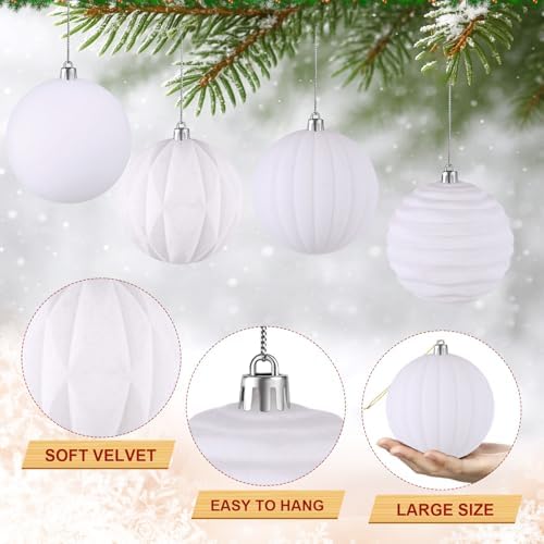 Liliful 4 Inch 12 Pcs Velvet Christmas Ornaments Balls, White
