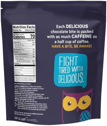 AWAKE - Caffeinated Chocolate Bites - Dark Chocolate, 50 pieces - 50mg Caffeine - Individually Wrapped Energy Bites - Coffee Alternative - Fairtrade, Gluten Free, Non GMO - 0.48oz