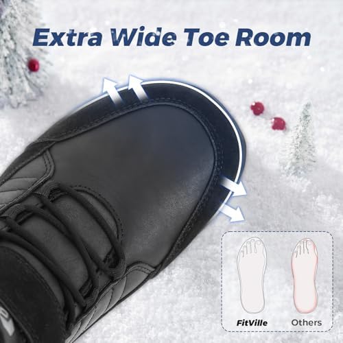 FitVille Wide Width Mens Winter Boots Fur Lined Extra Wide Snow Boot Lightweight Non Slip Outdoor Mens Diabetic Shoes for Flat Feet