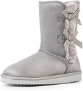 KRABOR Womens Suede Snow Boots Mid-Calf Winter Shoes with Side Bows