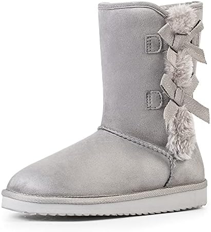 KRABOR Womens Suede Snow Boots Mid-Calf Winter Shoes with Side Bows