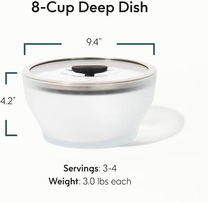 Anyday 8-Cup Microwave Cookware Glass Container with Lid (Black Sesame) | Plastic-Free Deep Food Storage, Stackable Airtight Steamer, Vented, Microwave-Safe Reheating, Steaming Vegetables, Rice