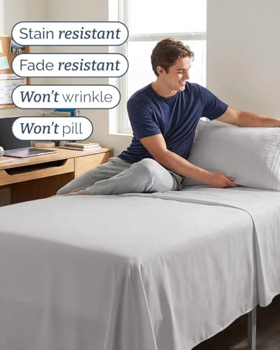Twin XL Size 3 Piece Sheet Set - Breathable & Cooling Sheets - French Grey