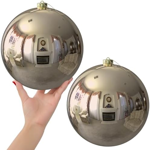 Champagne Gold 8.0" Extra Large Christmas Balls Ornaments - Christmas Tree Decorations Shatterproof Shiny Hanging Balls for Birthday Holiday Wedding Decorations Set of 2pcs