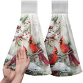 Winter Red Birds Kitchen Towels with Hanging Loop Cardinal Snow Pine Holly Christmas Hand Tie Towels Fast Drying Dish Washcloth Soft Absorbent Fingertip Bath Towel for Bathroom Decor Set of 2
