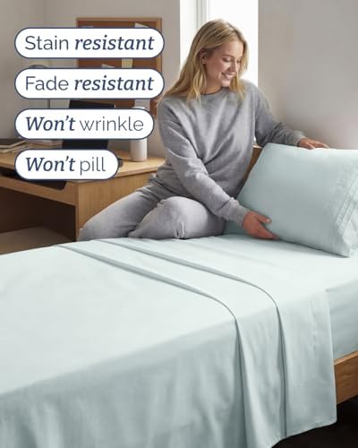 Twin XL Size 3 Piece Sheet Set - Breathable & Cooling Sheets - Ice Blue