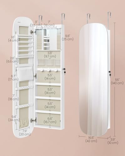 SONGMICS Jewelry Organizer, LED Jewelry Cabinet, Wall/Door Mounted