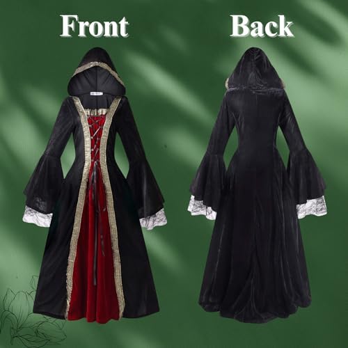 Colorful House Women Hooded Medieval Renaissance Dress Halloween for Adult