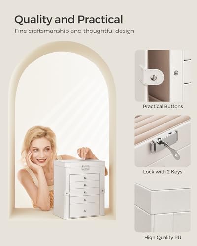 SONGMICS 6-Layer Jewelry Box Organizer with 5 Drawers, Lock and Mirror