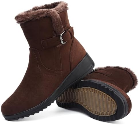 Womens Snow Boots Leather Winter Warm Boots Platform Ankle Booties