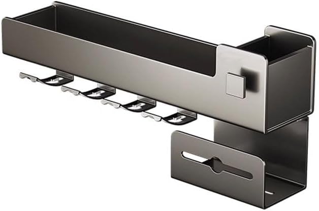 Toothbrush Rack Aluminum Toothbrush Holder Gun Gray Toothpaste Holder Multi-Storage Space Storage Bracket Wall-Mounted No Punching Required Bathroom Toothbrush Holder(L27.3cm)
