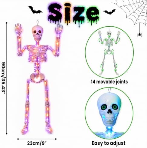 2Pack 36" Halloween Light up Skeleton Decor Outdoor (4 Luminous Colors)