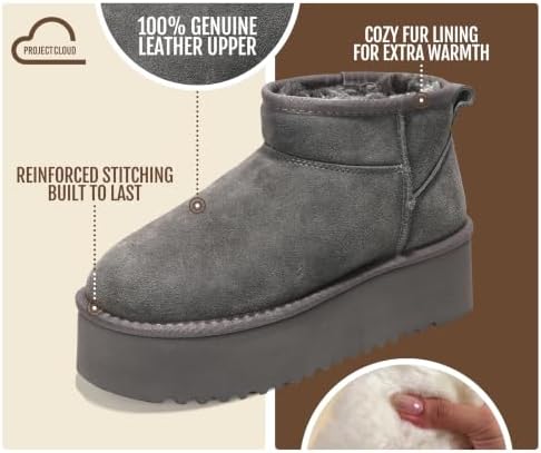 Project Cloud 100% Genuine Leather Ankle Boots for Women Platform Boots