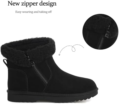 Hsyooes Snow Boots for Women Suede Leather Winter Boots Warm