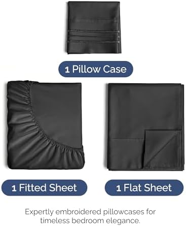 Twin Size 3 Piece Sheet Set - Comfy Breathable & Cooling Sheets - Black