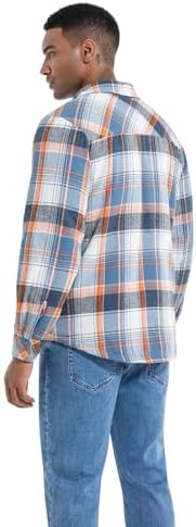 Men's Sherpa Cotton Flannel Shirt Jacket Plaid Button Coat Pocket