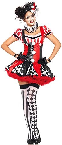 Leg Avenue womens 3 Pc Harlequin Clown With Suspender Dress, Neck Piece, Hat