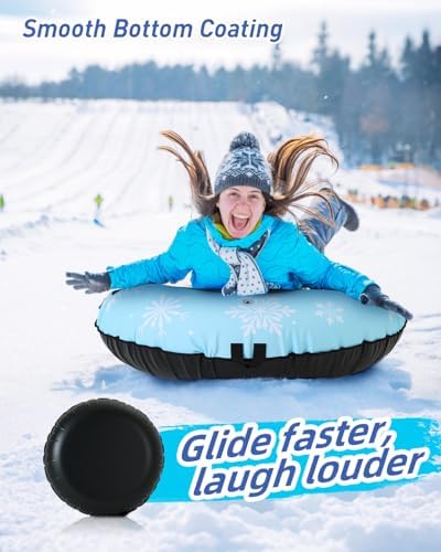 42" Heavy Duty Snow Tube 1/2 Pack with Premium Canvas Cover for Kids Ages 13+ Adults, Inflatable Snow Tube Sled with Thickened Bottom Tow Strap Repair Kit, Outdoor Winter for Sledding