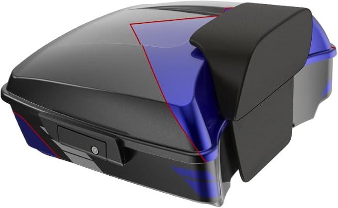 Advanblack 2025 RG Tour Trunk Pack Blue Streak Chopped Tour Trunk Pack Backrest Pad for '97-'25 Harley Touring Road King Street Glide Electra Glide CVO models