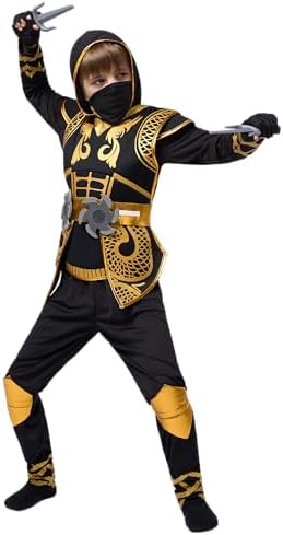Spooktacular Creations Golden Ninja Costume Set, Ninja Jumpsuit with Foam Accessories for Kids, Toddler Halloween Outfit for Ideas Cosplay Party (Medium, 8-10 yrs)