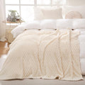 Puncuntex Cream White Throw Blanket 90"×90" Fuzzy 3D Jacquard Decorative