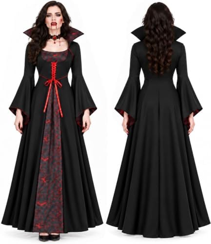 Vampire Costume Women Gothic Stand-Up Collar Vampiress Dress with Choker