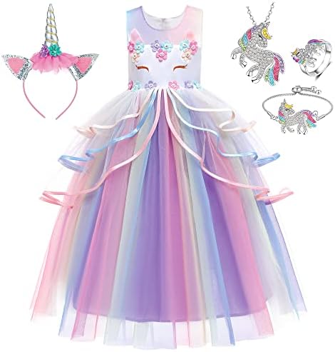 Unicorn Mermaid Princess Dress Up Clothes for Little Girls – Costume, Jewelry and Headband